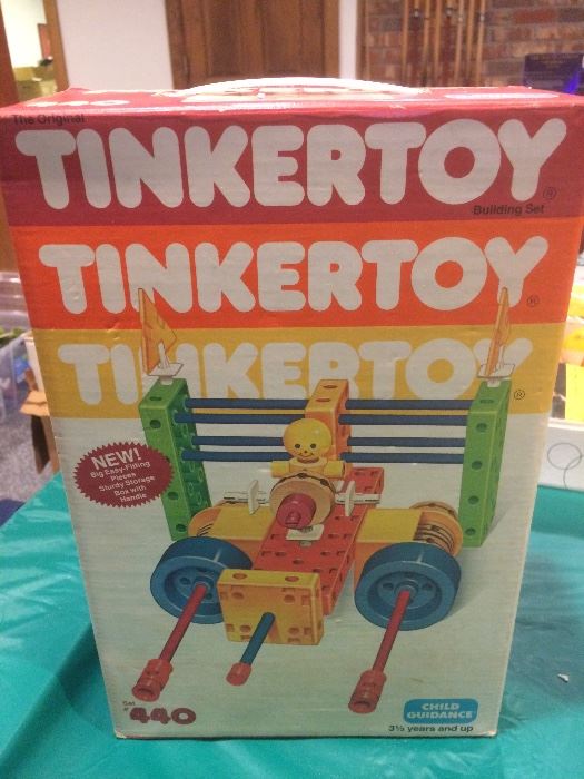 box of vintage tinkertoys