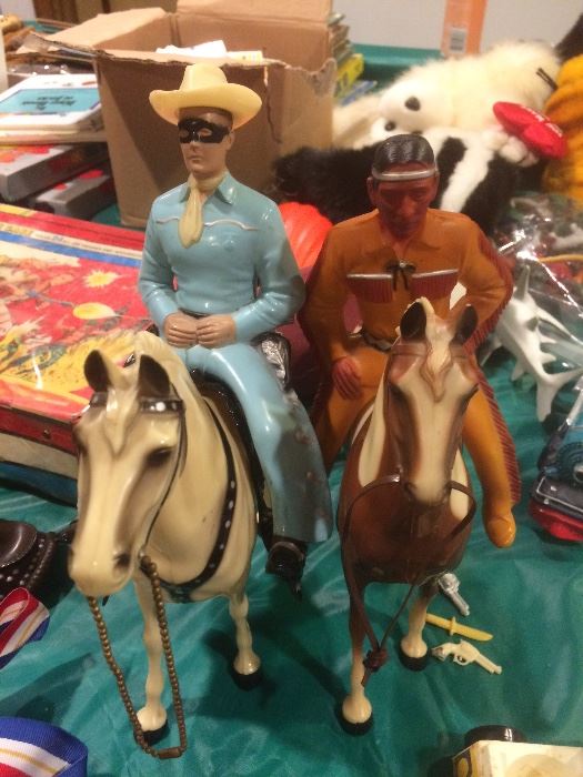 vintage Lone Ranger and Tonto plastic dolls