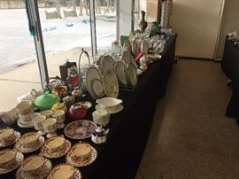 Two tables of glass, china and misc.  ALL 50% OFF ORIGINAL PRICE.
