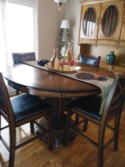bar height table, 6 leather bar stools
