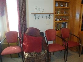 3 ultrasuede (?)chairs, sofa pillows, bird figurines