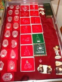 Orrefors & Waterford Glass Ornaments, Snowbabies, Hummel, Monk Salt/pepper w/tray. Monk Creamer