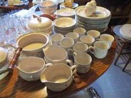 International Stoneware set, including place setting, flatware and beverage glasses