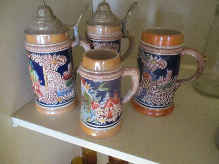 Collection of authentic German beer steins