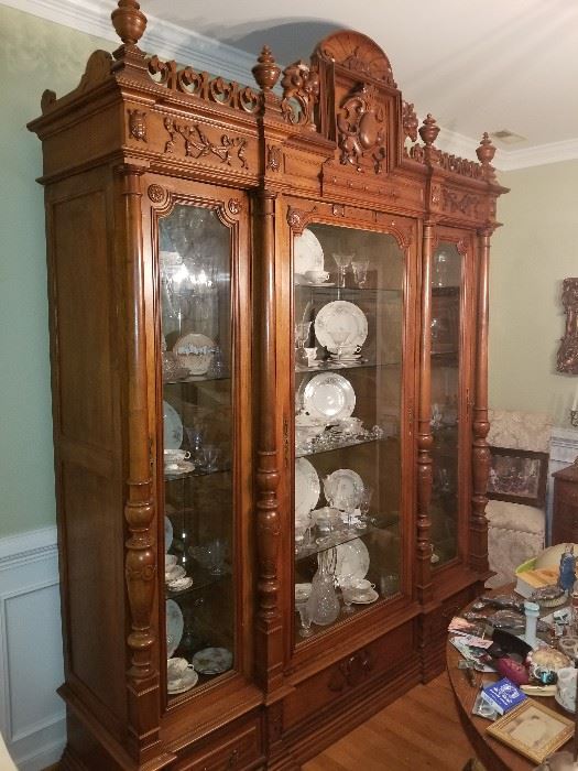 Full size amazing once in a life time antique display cabinet (breaks down into 9 pieces for moving)