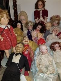 some of the antique and vintage dolls including Shirley Temple, Howdy Doody, Kestner, Papier Mache, Simon Halbig, Armand Marseille and more