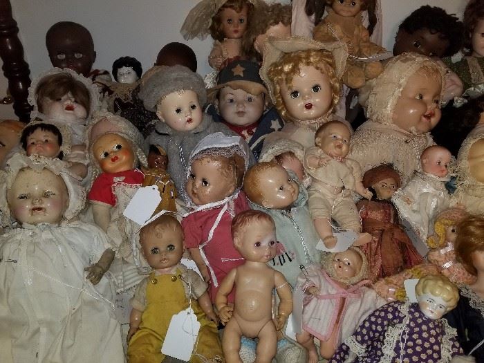 vinyl, composition, hard plastic and bisque vintage and antique dolls
