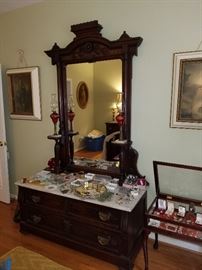 Very nice Victorian marble top vanity dresser with carved details