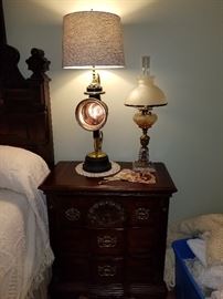 end/side chest table with antique carriage lamp