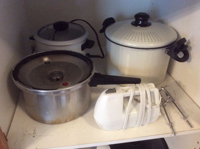 pots and pans, mixer, small crock pot
