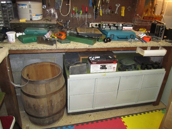 Wood Barrel and storage cabinets