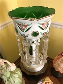 Brass based pair of Antique/Vintage crystal electric luster lamps