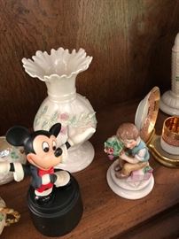 Irish Belleek Floral Vintage Vase and Mickey Mouse