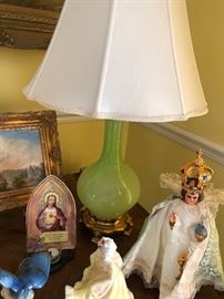 Pair of Vintage Vaseline Glass Lamps