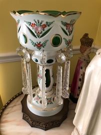 Pair of Vintage/Antique Electric Crystal and blown glass Lusters on Brass stands