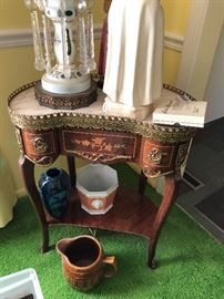 petite kidney shaped brass detail marble top  table in the style of Louis XV