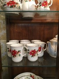 Royal Albert Poinsettia service for Six with coffee, tea, creamer