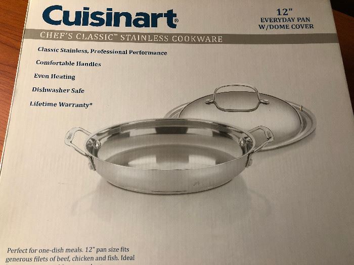  Cuisinart 12" pan with lid stainless  http://www.ctonlineauctions.com/detail.asp?id=684561
