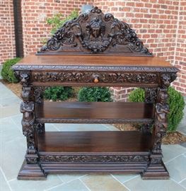Antique French Renaissance Revival 3-Tier Gothic Server~~~Highly Carved Crown and Cherubs