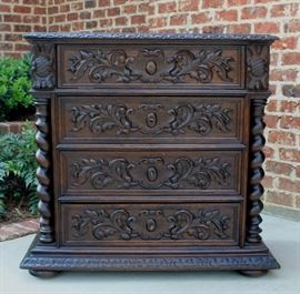 Antique French Oak Barley Twist Renaissance Revival 3-Drawer Chest with Small Upper Fall Front