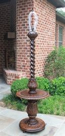 Antique Oak Barley Twist Floor Lamp with Table (has been rewired to US standards)