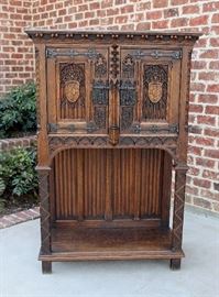 Antique French Oak Gothic Double Door Vestry Cabinet