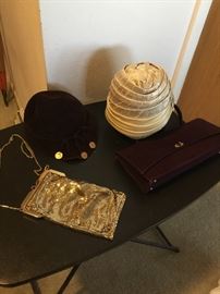 Whiting and Davis Mesh Purse and some great old vintage hats and purses