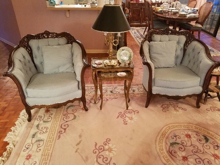 Antique chairs, nesting tables