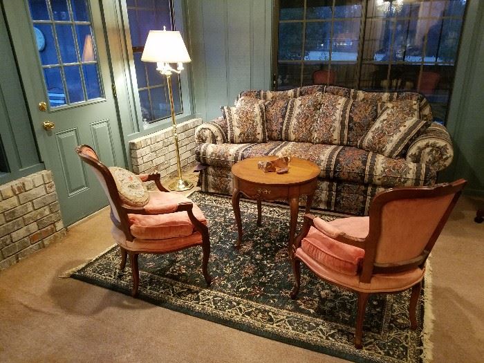 Hickory Chair Co. chairs, Baker round table, sleeper sofa, 