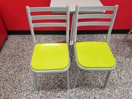 Lot (2) metal framed chairs with green seat
