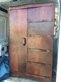 Art Deco dresser with round mirror and matching chifforobe 