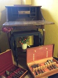 Wonderful drop front Desk. 1940's Magazine rack