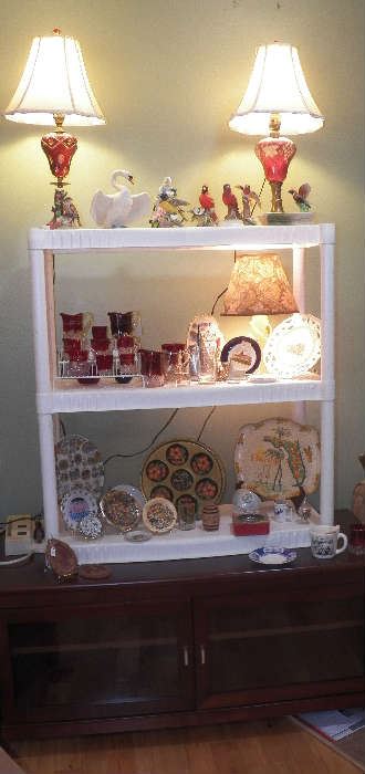 Gorham bird figure, vintage ruby glass souvenir item, Florida souvenir items