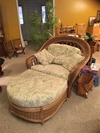 Oversized bamboo wicker chair and ottoman