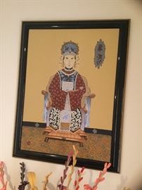 Modern Chinese emperor oil painting w/ antique characters