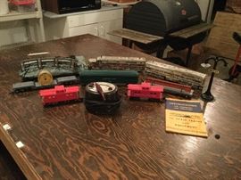 American Flyer train, track, transformer