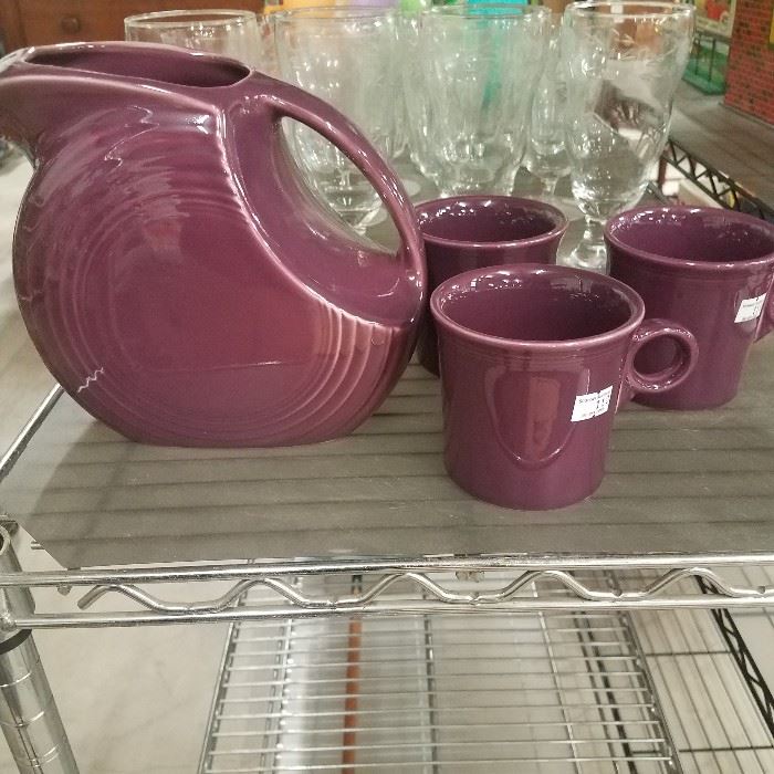 Fiesta - Fiestaware disc pitcher & mugs plum color