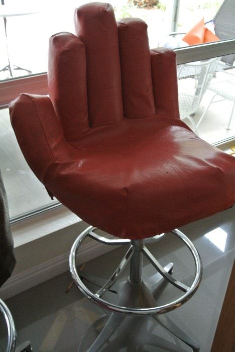 Dick Anderson Chairs.  Brown with red covers. 