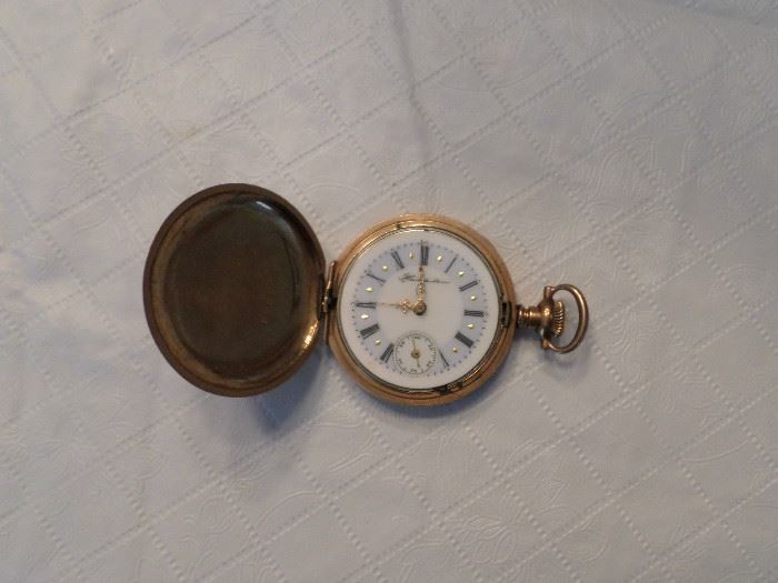 Antique Ladies Pocket Watch by Hampden,  14k gold case, serial number dates to 1907