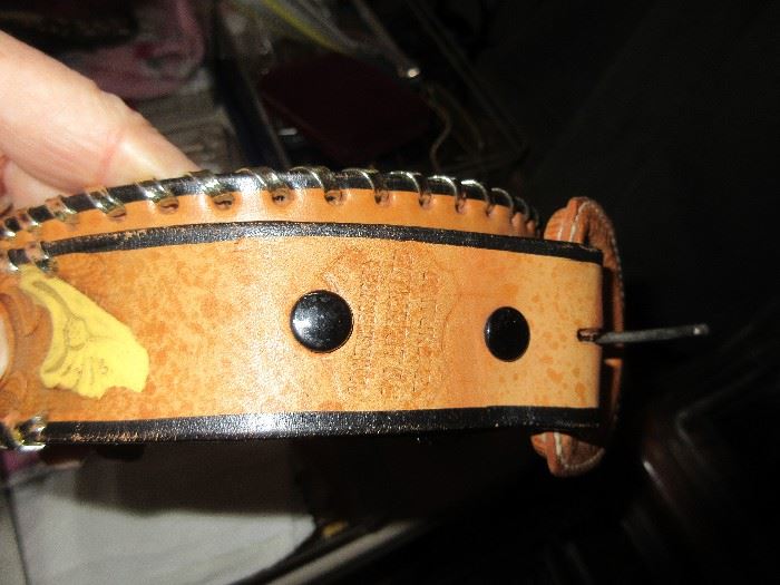 Tooled leather belt