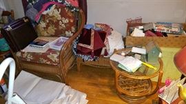 Rattan chair, foot stool and table