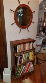 Cute early American shelf and ship wheel mirror