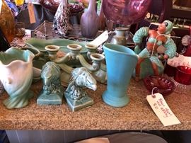 Blown Glass, Red wing, Rook, German made porcelains, Blown glass art glass, Van Briggle, Loetz