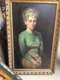 Mid Century oil painting of a  lady