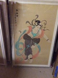 Set of 5 Chinese paintings under lucite