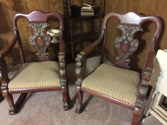 Victorian Lion and Eagle carved chairs