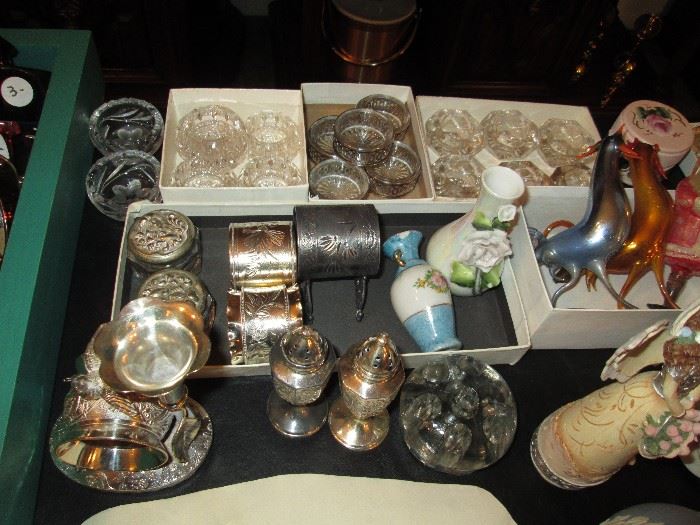 Assorted - Crystal Salts, plated napkins rings