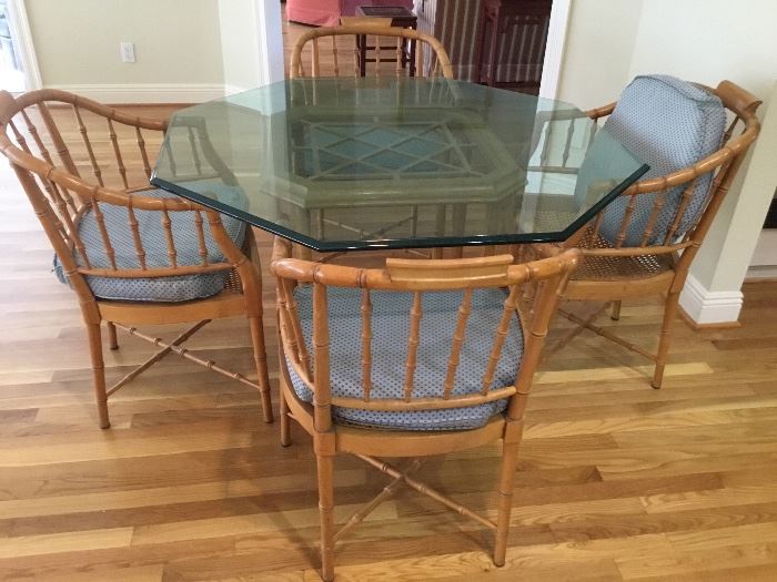 Bamboo octagonal table & 4 chairs, 