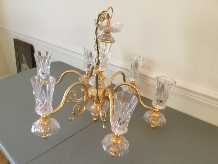 Brass and lead crystal chandelier
