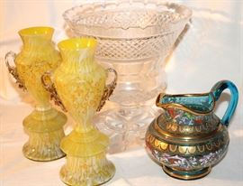 Enamel Pitcher Cut Glass